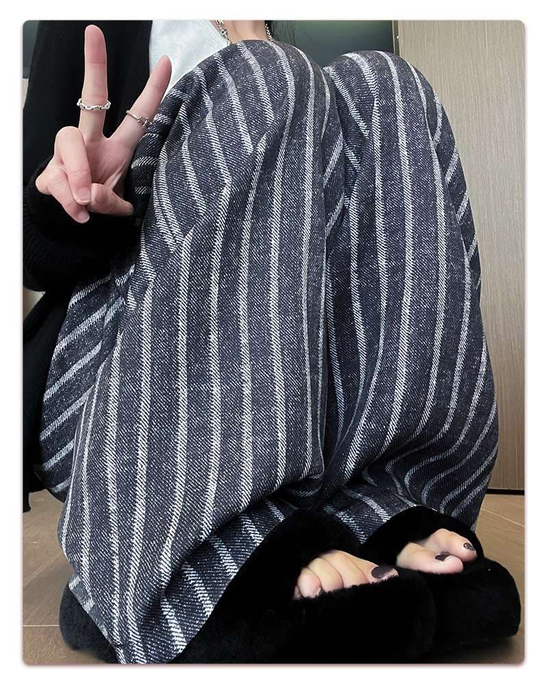 ドレープストライプワイドパンツ