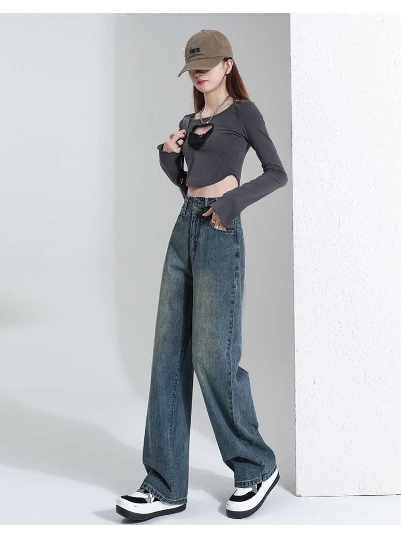 ハイウエストワイドデニムパンツ