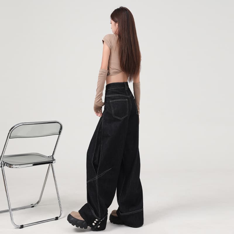 ハイウエストデニム風ワイドパンツ