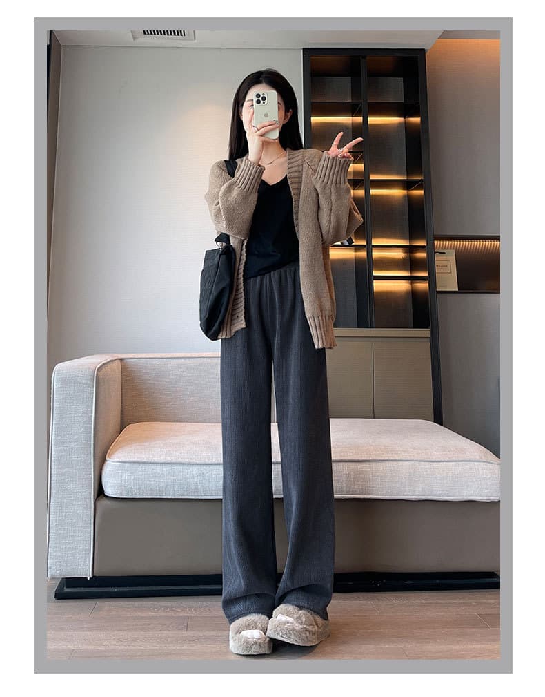 シンプルルーズワイドニットパンツ