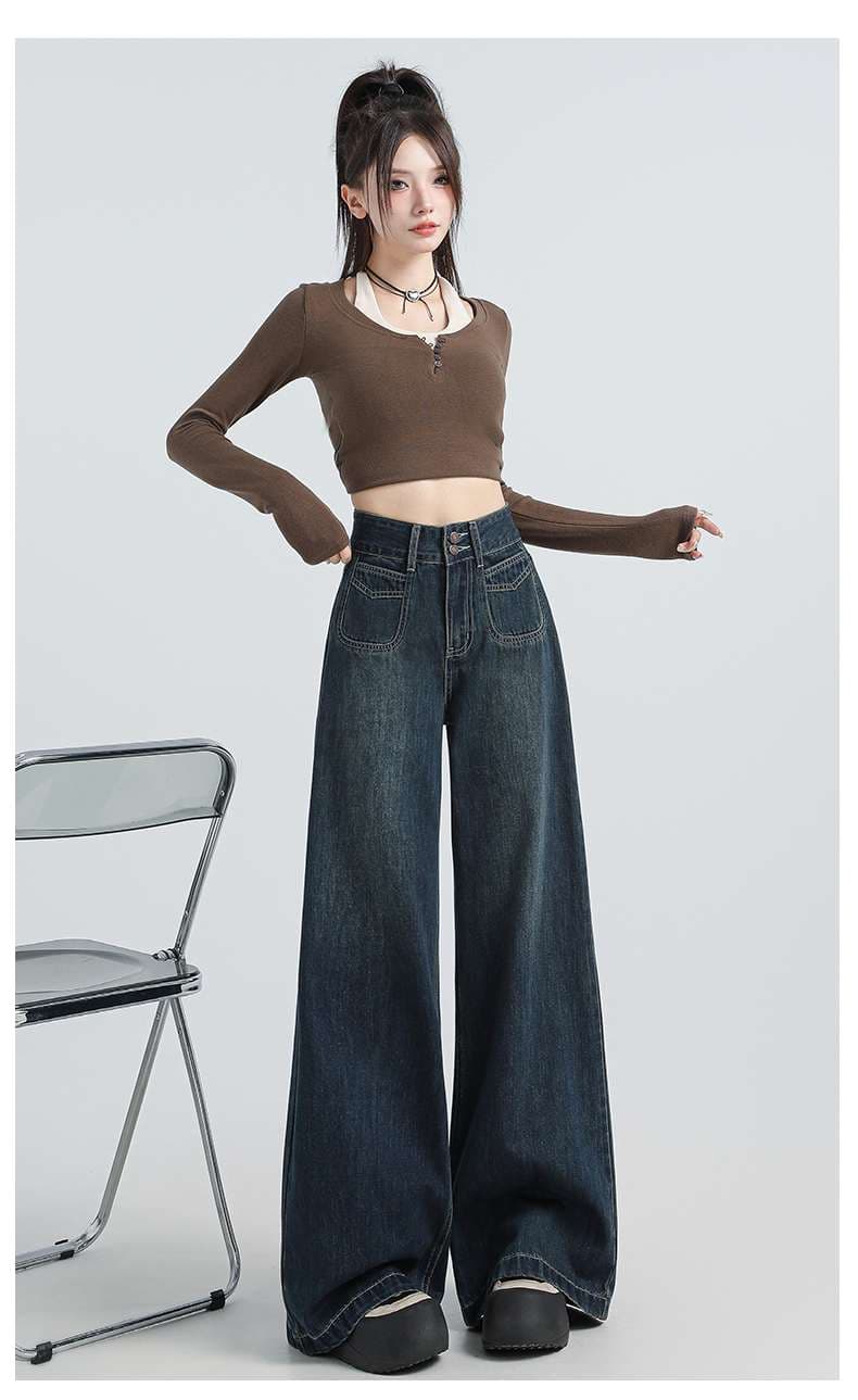 ハイウエストワイドデニムロングパンツ