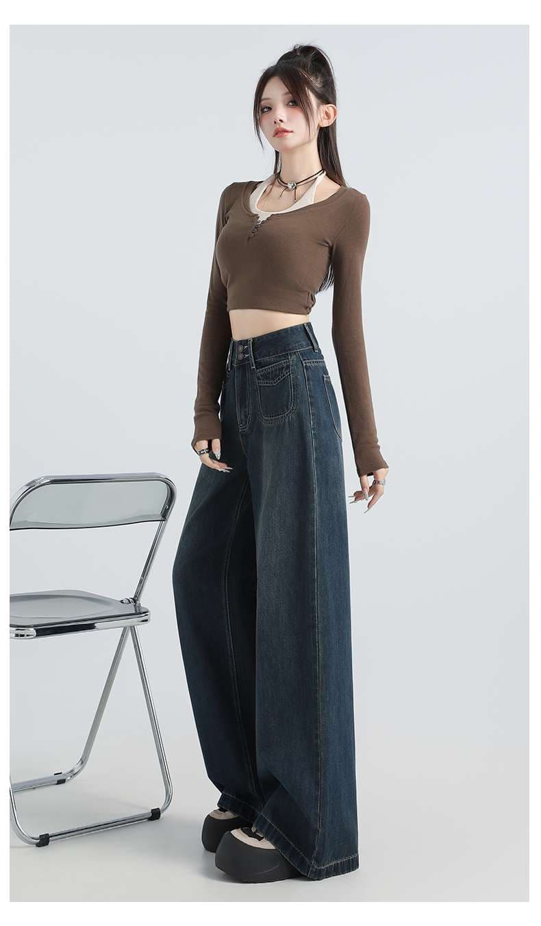 ハイウエストワイドデニムロングパンツ