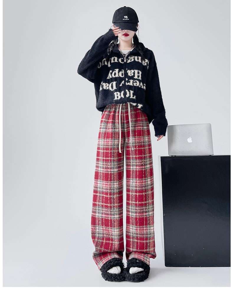 チェックワイドパンツ