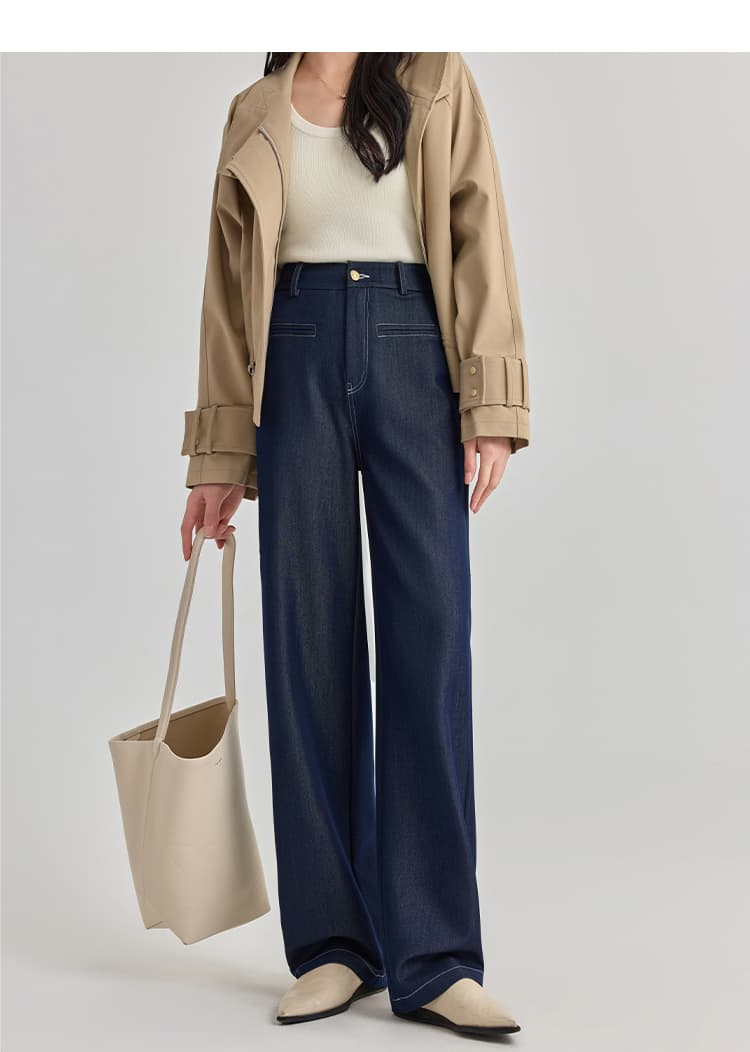 美脚ハイウエストデニムワイドパンツ