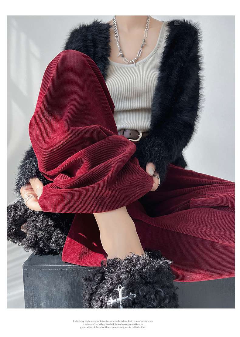 リブニットワイドストレートパンツ