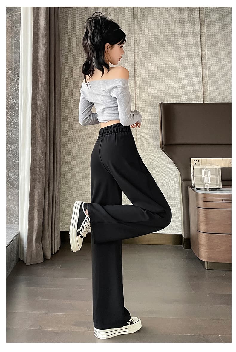 上品プリーツ入りロングワイドパンツ