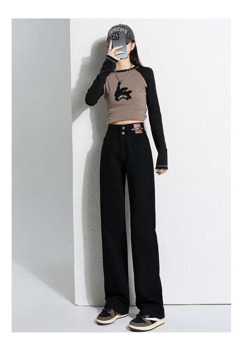 ハイウエストストレートワイドデニムパンツ